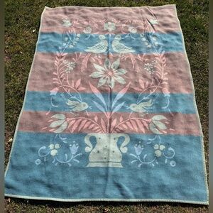 VTG Mora Son De Abrigo Bird Flower Reversible Throw Blanket Cottage 53x72 Spain